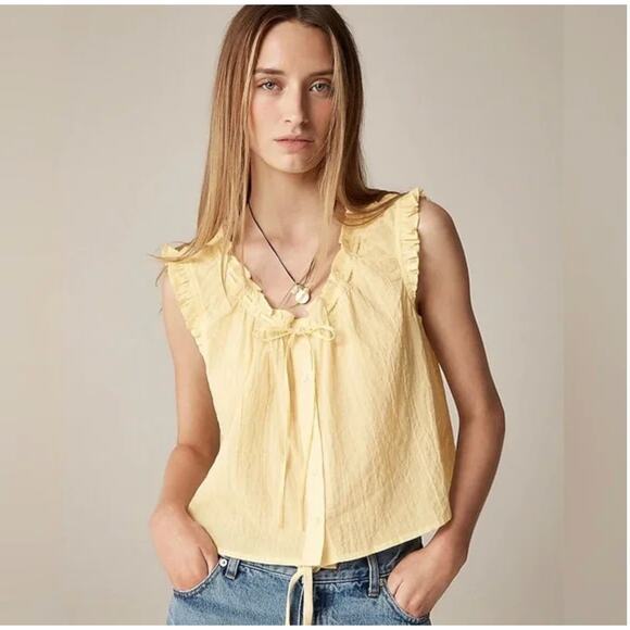 J Crew Ruffle Trim Button Up Top XL White NWT CK057 J.Crew Blouse Boho Western - Picture 4 of 5